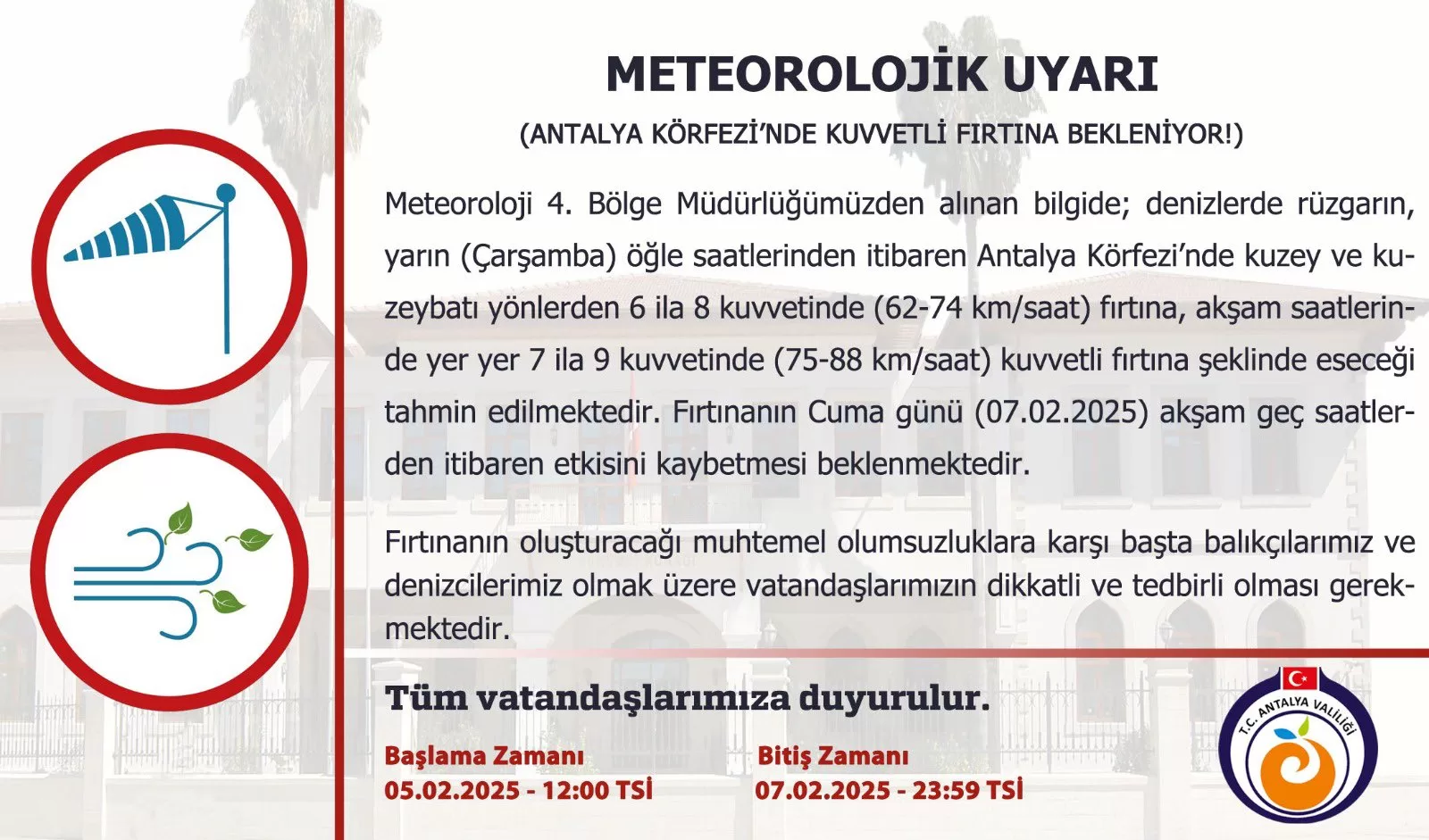 Antalya fırtına uyarısı