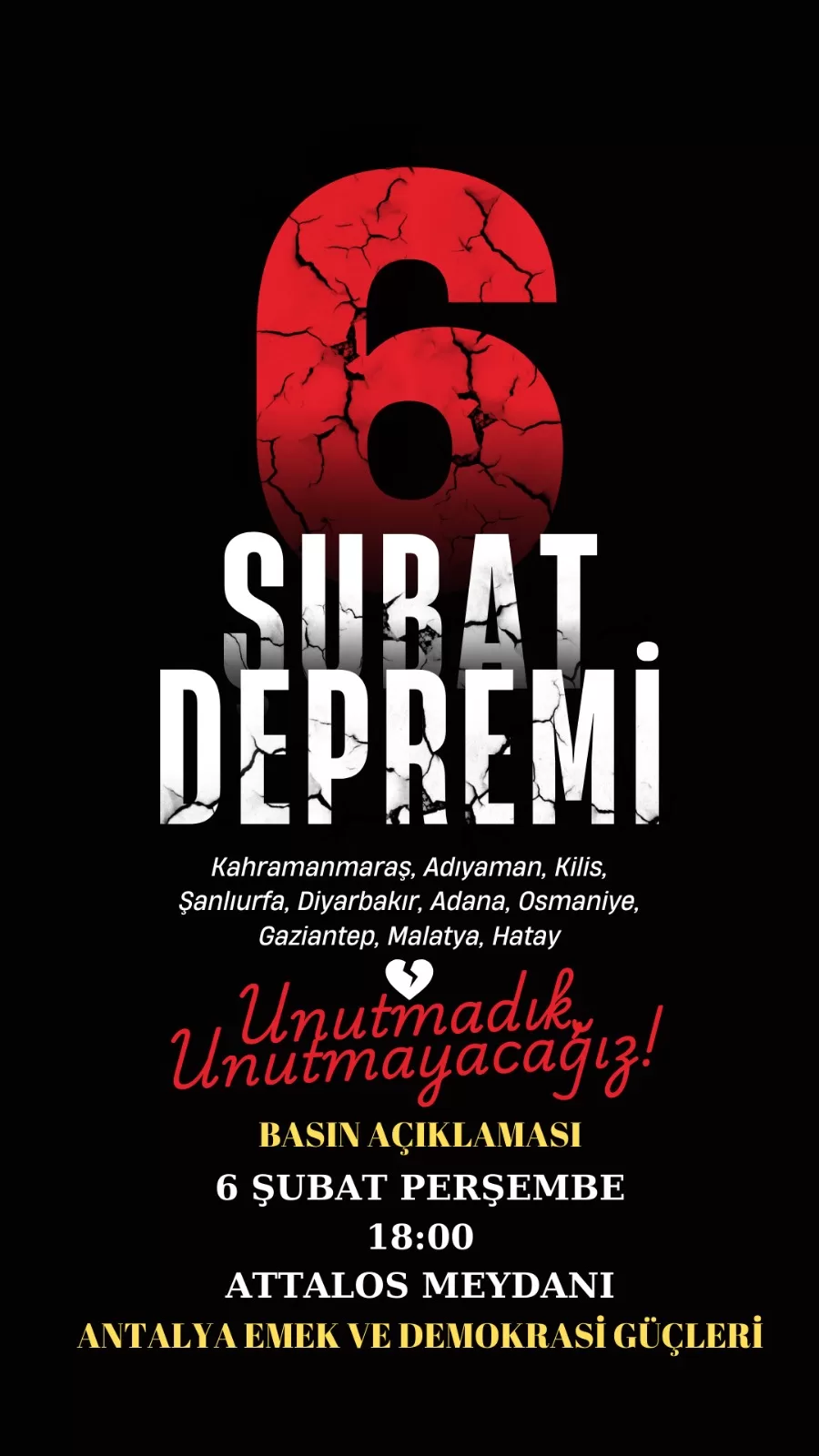 Antalya Emek ve Demokrasi Güçleri 6 şubat