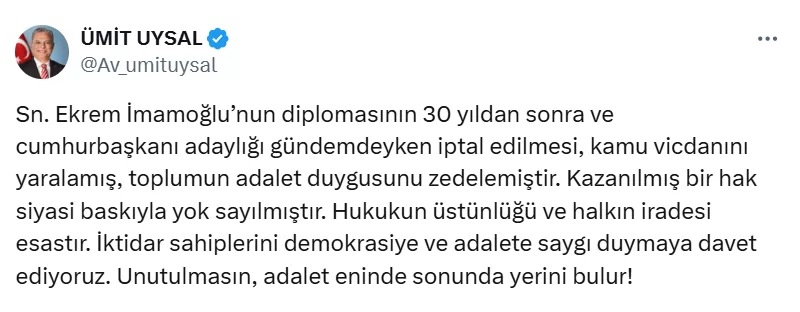 Ekrem imamoğlu diploma iptaline tepki