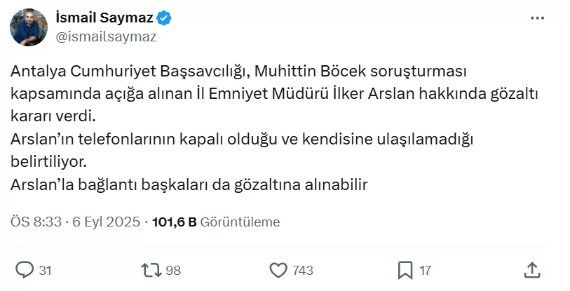 Antalya İl Emniyet Müdürü İlker Arslan gözaltı