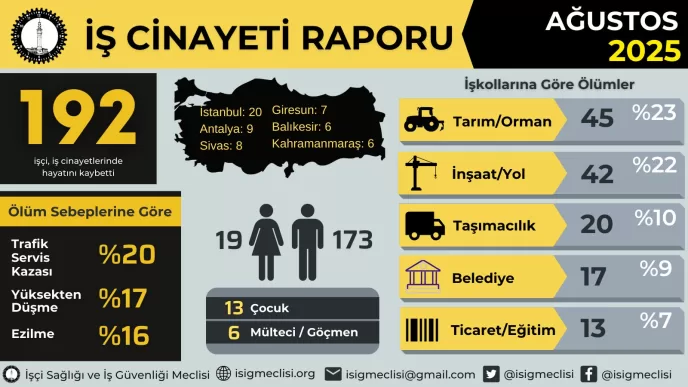ağustos ayı iş cinayeti raporu
