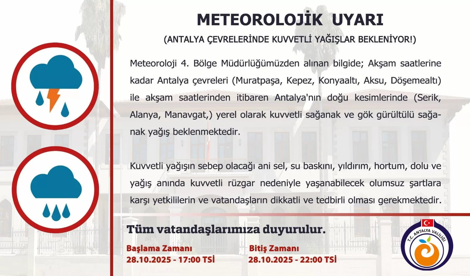 antalya sağanak yağış uyarısı