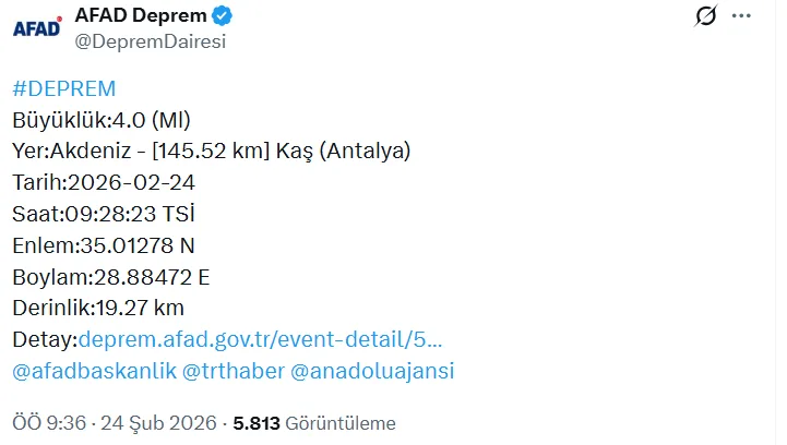 kaş deprem